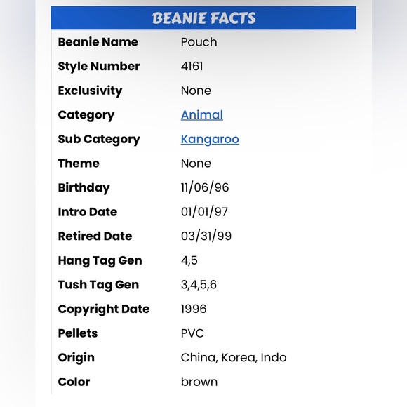 Pouch Beanie Baby - Picture 2 of 2